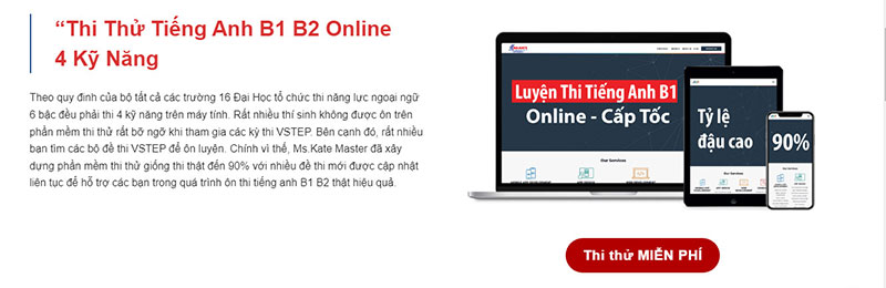 Thi thử tiếng anh A2 online tại Ms.Kate Master 1